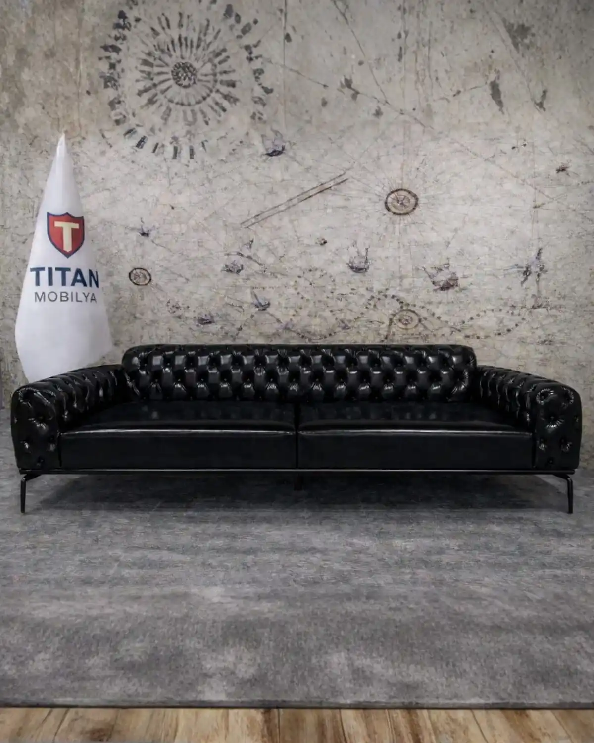 225cm x90cm Metal Ayak Spor Chester Üçlü Koltuk